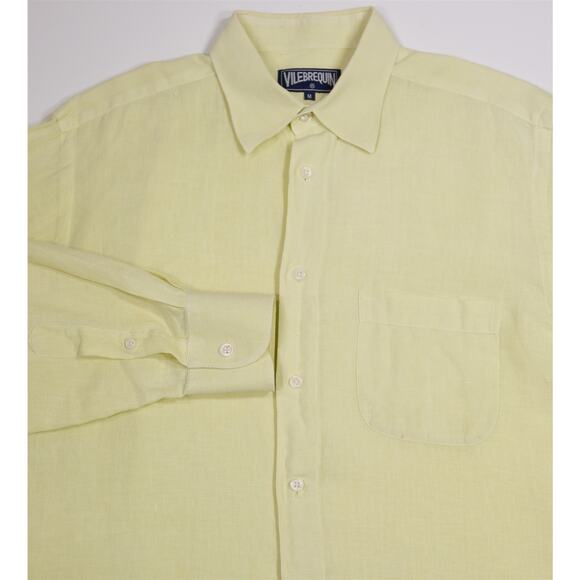 Vilebrequin Neon Yellow Button Up 100% Linen Shirt Medium - Picture 1 of 7